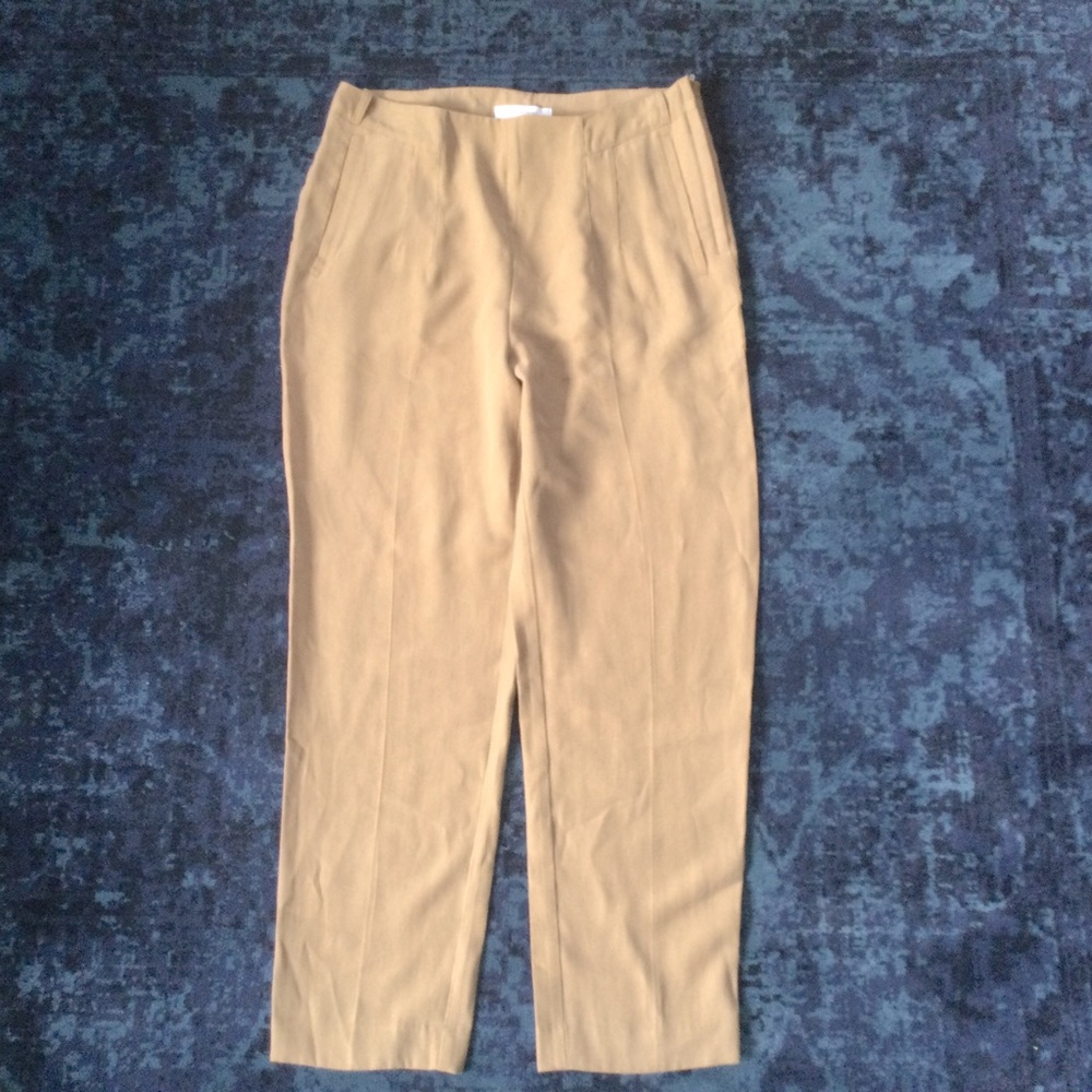 Promod UK Dress Pants Trousers Beige Linen Blend Camel Flowy Ankle 32 Waist